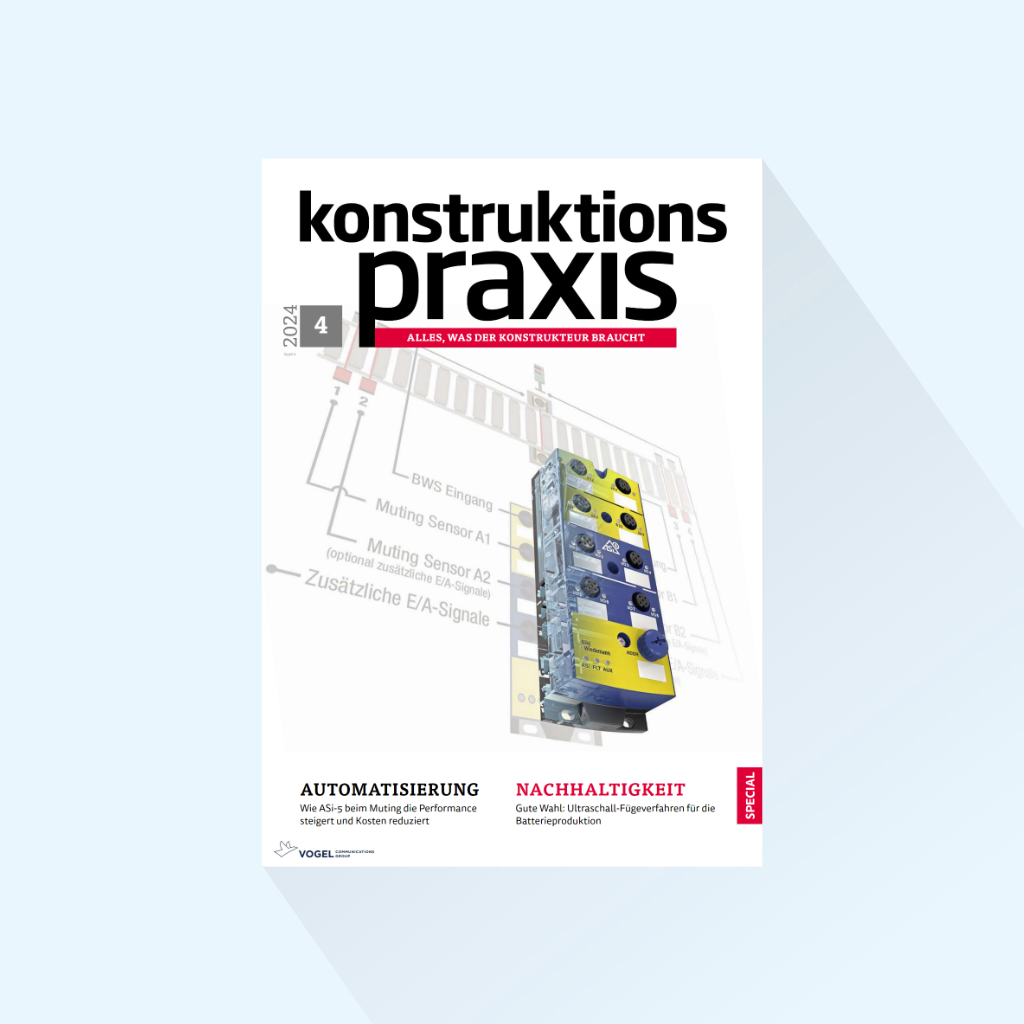 konstruktionspraxis 版期 出版日期：2025 年 4 月 29 日（bauma、Sensor+Test、Rapidtech）。