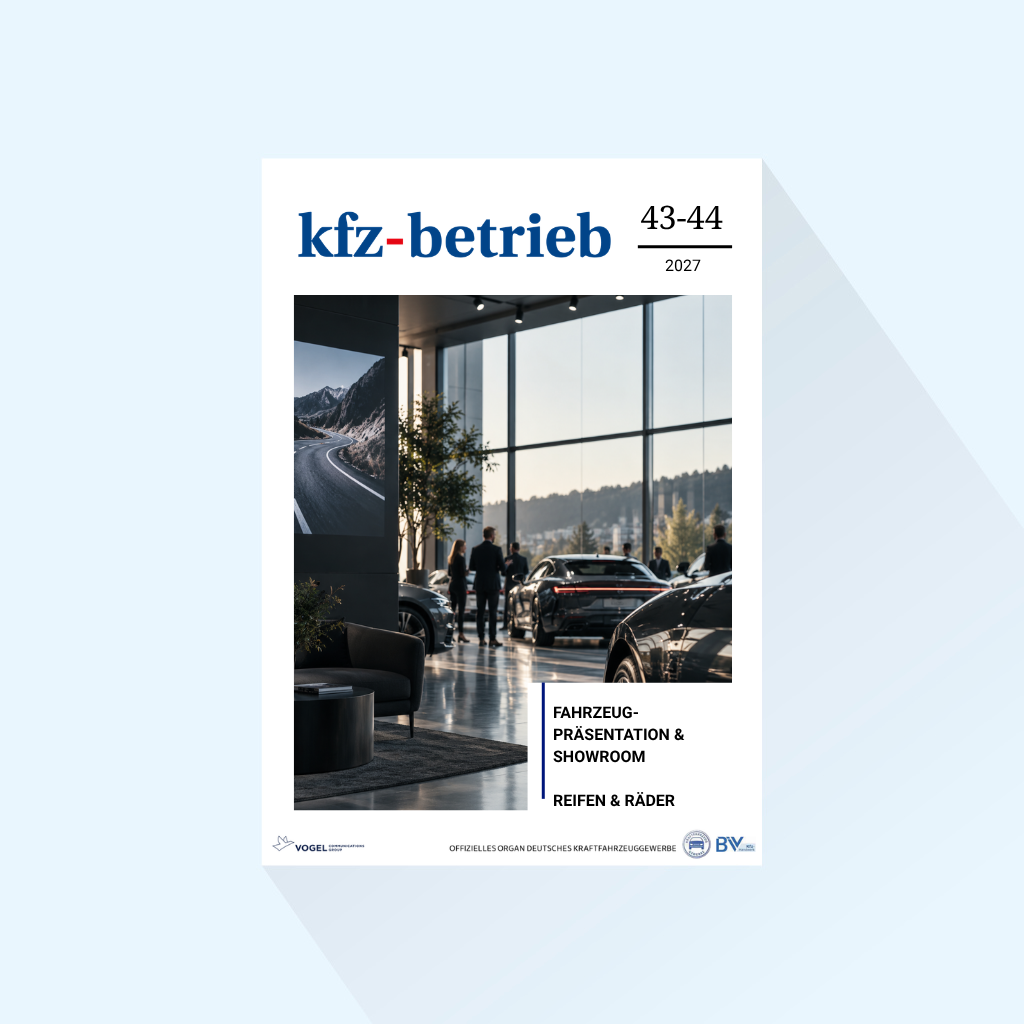 kfz-betrieb: Issue 43-44/27, Publishing Date: October 29, 2027 (October: Vehicle presentation and showroom / Tires and wheels)